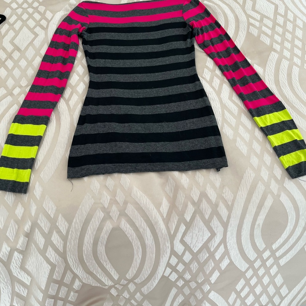 Bailey 44 Striped Long Sleeve Top in Pink, Gray, and Yellow